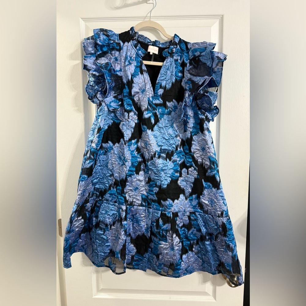Adonna Blue and Black Floral Blouse